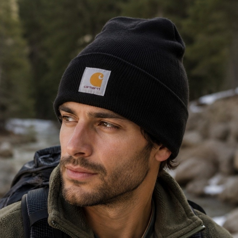 Carhartt Beanie A18 Watch Hat Ribbed Knit Patch Logo Patch Black Gorpcore Rugged